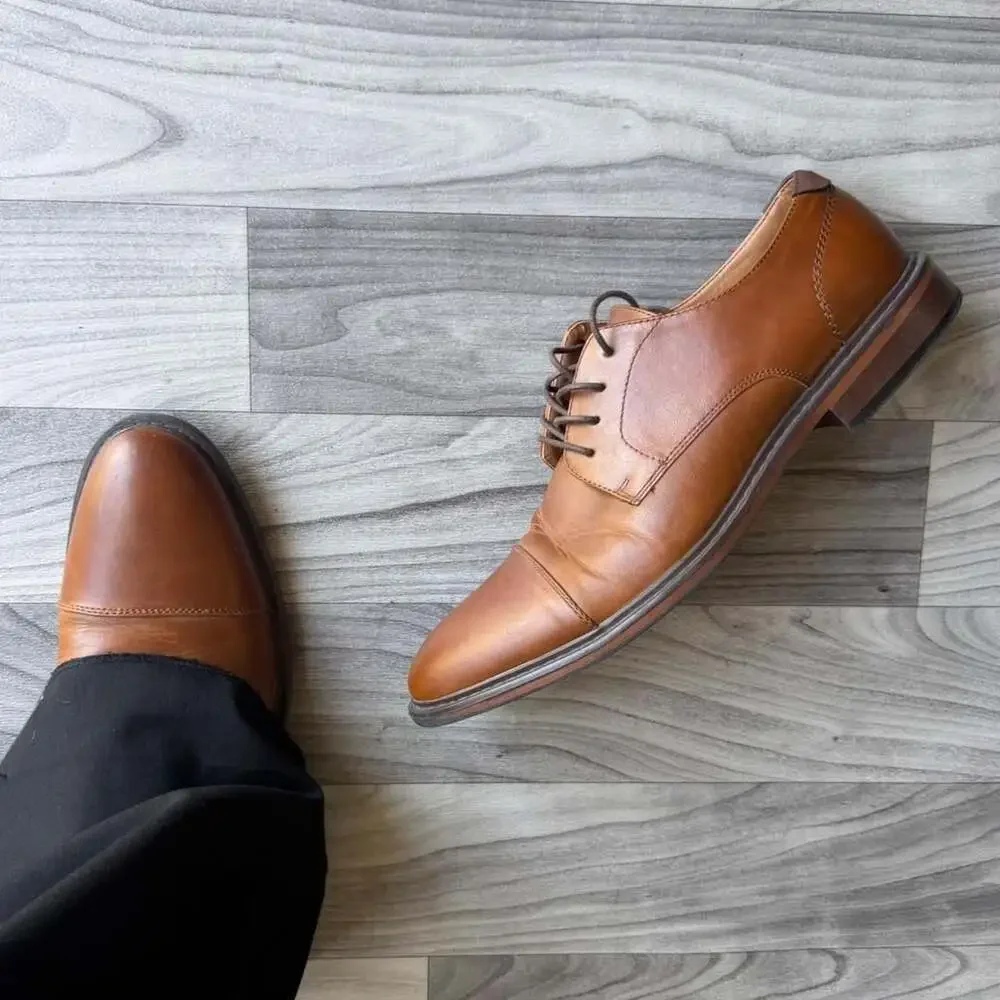 Parker & Sky Tan Leather Cap Toe Oxford Dress Shoes Men's 11